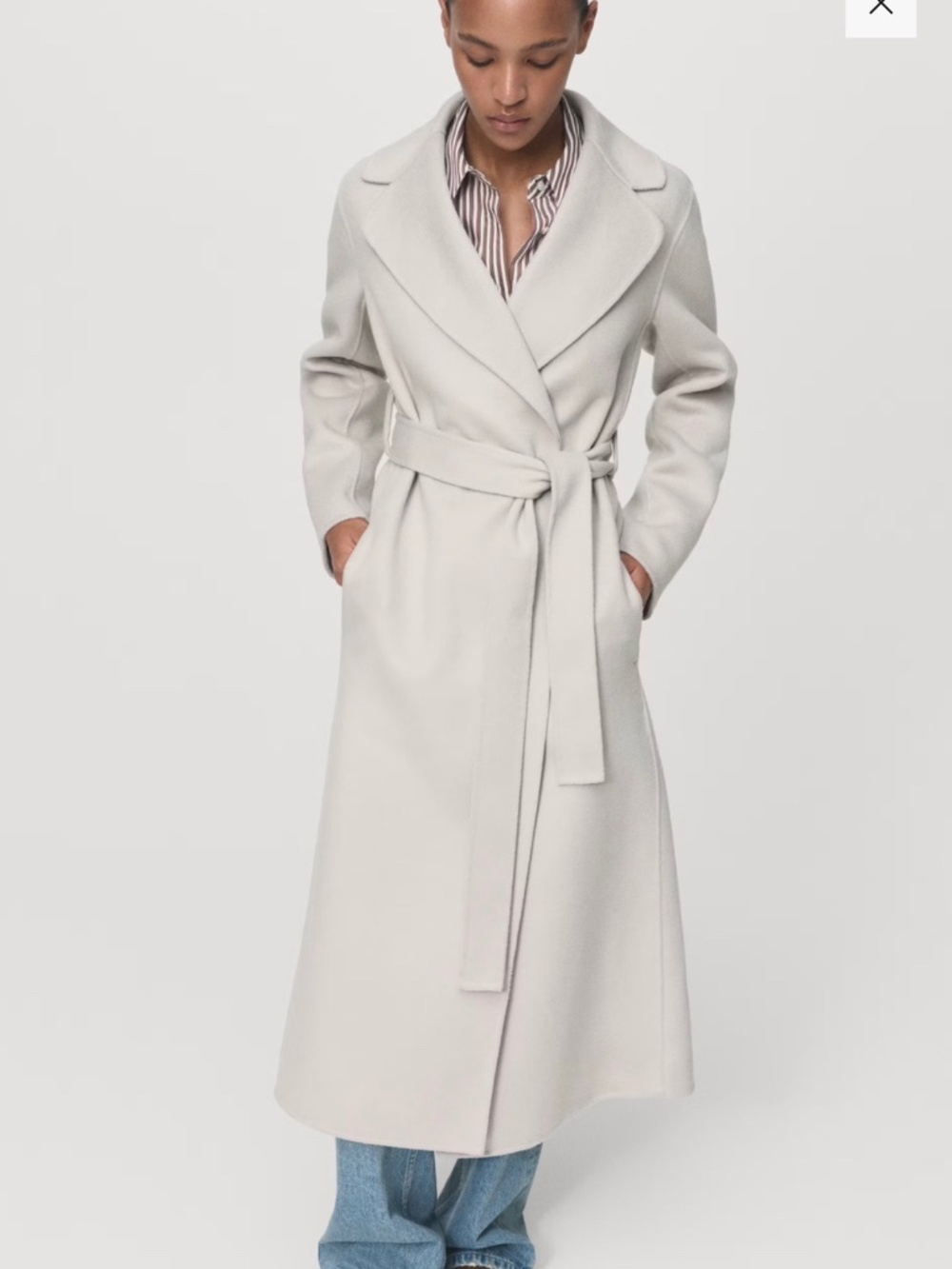 Mango Handmade Wool Coat with Belt in Ecru